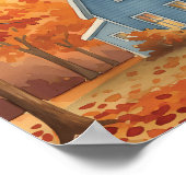 Poster Maison Bleue Rustique dans la forêt d'automne aqua (Coin)