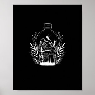 Poster Maison Champignon Bouteille Esthétique Cottagecore