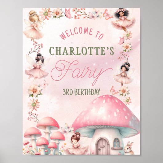 Poster Maison Champignon Fée Rose Anniversaire (Devant)