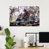 Poster Maison de bois à fleurs roses (Bureau à domicile)