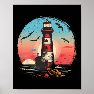 Poster Maison de bord de mer phare voile mer bateau lumiè