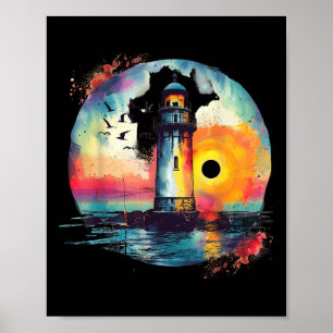 Poster Maison de bord de mer phare voile mer bateau lumiè