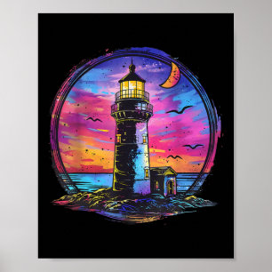 Poster Maison de bord de mer voile phare bateau plage