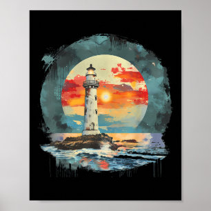 Poster Maison de bord de mer voile phare bateau plage