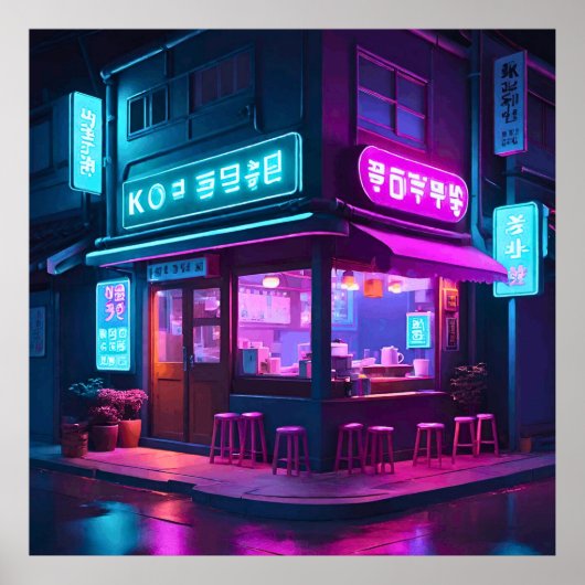 Poster Maison de café néon coréenne LoFi Art (Devant)