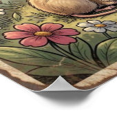 Poster Maison de Campagne Rétro Champignons et Faune (Coin)
