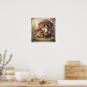 Poster Maison de Campagne Rétro Champignons et Faune (Cuisine)