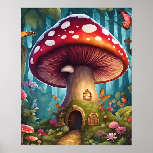 Poster Maison de champignon magique de la forêt enchantée (Devant)