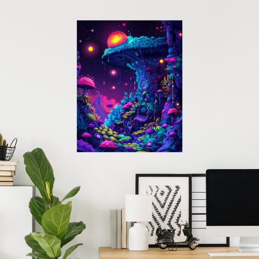 Poster Maison de champignons psychédélique (Bureau à domicile)