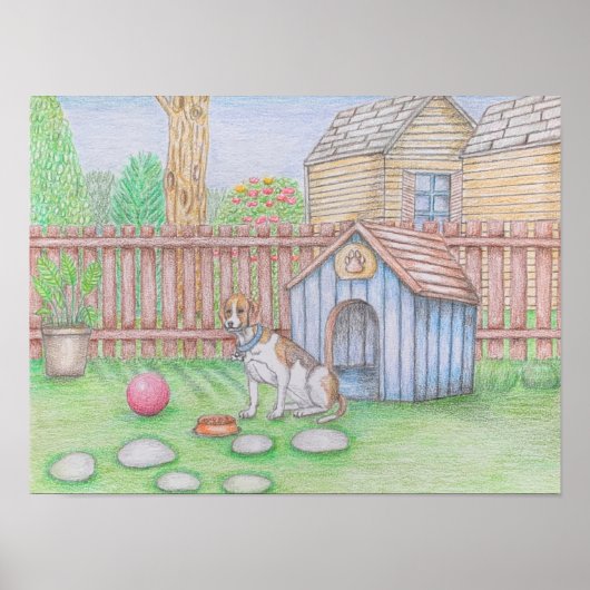 Poster maison de chien en jardin (Devant)