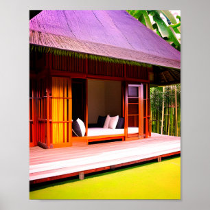 Poster Maison de fée de neige rouge blanc art ai en bambo