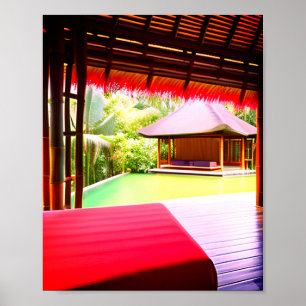 Poster Maison de fée enneigée rouge blanc ajouter une aff