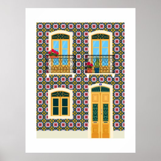 Poster Maison de Lisbonne avec tuiles (Devant)