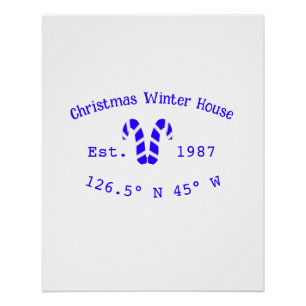 Poster Maison de Noël hivernale cannes de bonbon bleues a
