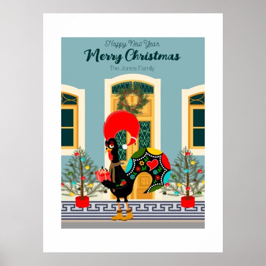 Poster Maison de Noël portugaise avec Rooster Salutations (Devant)
