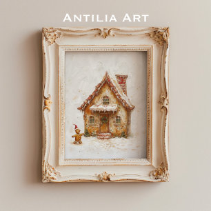 Poster Maison de pain d'épices Peinture de Noël Whimsical