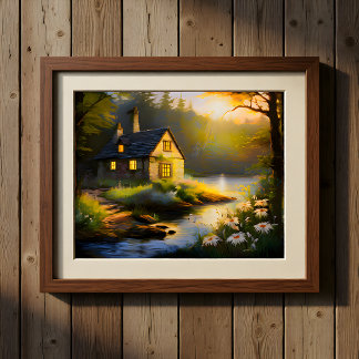 Poster Maison de pierre sur la rivière 4