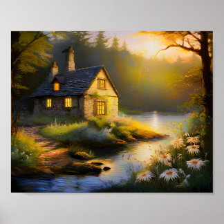 Poster Maison de pierre sur la rivière 4