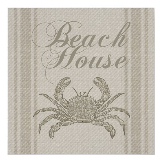 Poster Maison de plage crabe rivage côtier vintage (Devant)