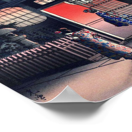 Poster Maison de thé à la nuit, Tsuchiya Koitsu, Coupe de (Coin)