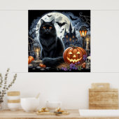 Poster Maison décorative Chat noir Halloween (Cuisine)