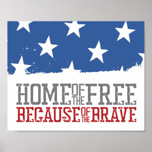 Poster Maison des libres grâce aux braves drapeau américa