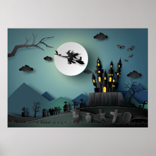 Poster Maison d'Halloween de Papercut, Sorcière, Scène de