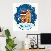 Poster Maison D'Hiver Dans La Neige (Bureau à domicile)