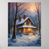 Poster Maison d'hiver Forêt de Neige Peinture d'art lunai (Devant)