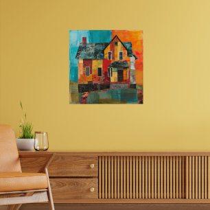 Poster Maison en collage de pièces et de textures