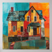 Poster Maison en collage de pièces et de textures (Devant)