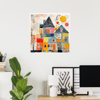 Poster Maison en collage de pièces et de textures