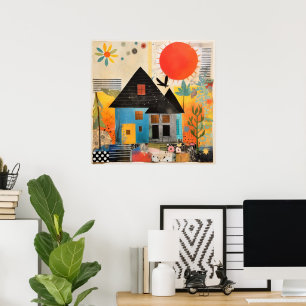 Poster Maison en collage de pièces et de textures