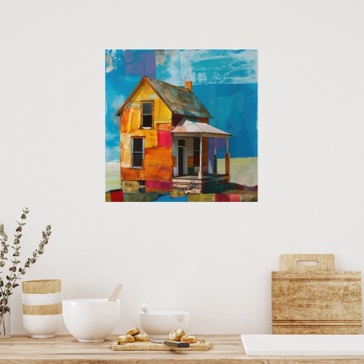 Poster Maison en collage de pièces et de textures (Cuisine)