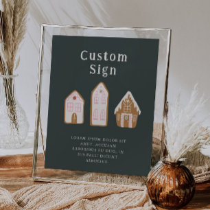 Poster Maison en pain d'épice rose de Noël enseigne perso