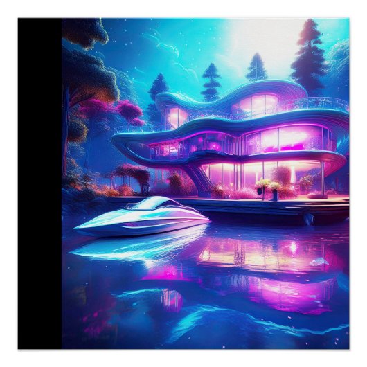Poster Maison Futuriste Sur Le Lac (Devant)