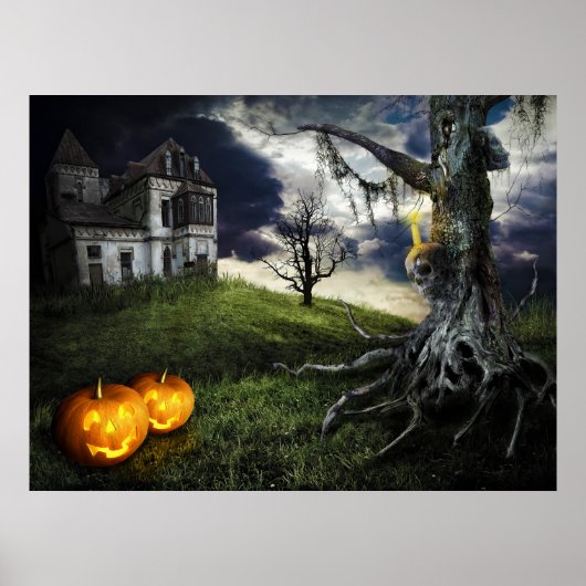 Poster Maison hantée avec Jack O Lanterns à Halloween (Devant)