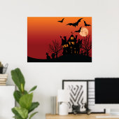 Poster Maison Hantée éffrayante Halloween nuit (Bureau à domicile)