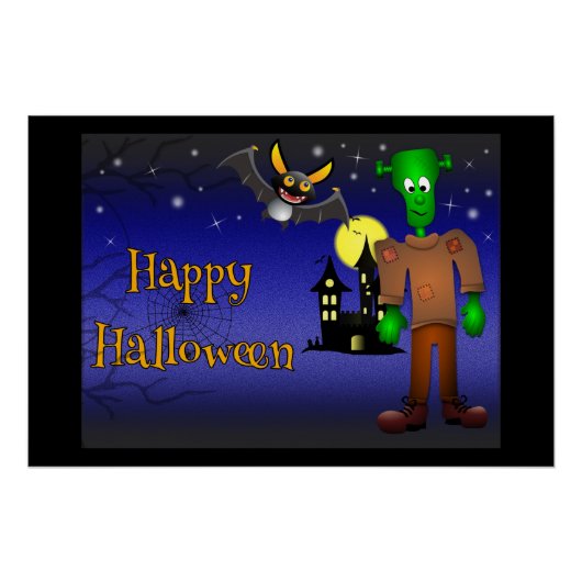 Poster Maison hantée et monstre d'Halloween (Devant)