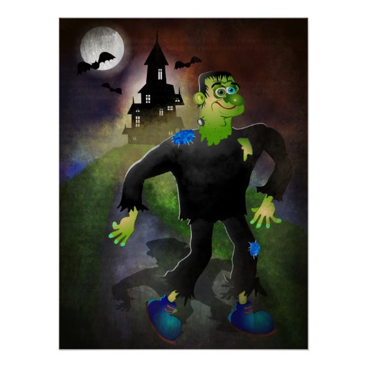 Poster Maison hantée et monstre mignon (Devant)