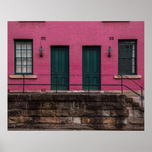 POSTER MAISON ROSE AVEC DEUX PORTES (Devant)