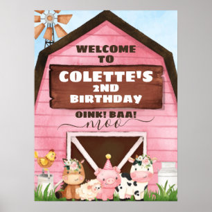 Poster Maison rose Oink Baa Moo Ferme Anniversaire Bienve