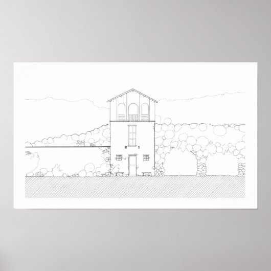 Poster Maison rustique simple dessin moderne noir et blan (Devant)