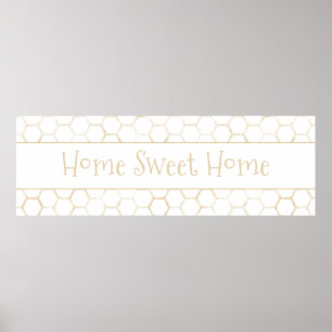 Poster Maison Sweet Home White Gold Hexagon Beehive Motif