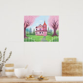 Poster Maison victorienne rose & Fleur de cerisier (Cuisine)