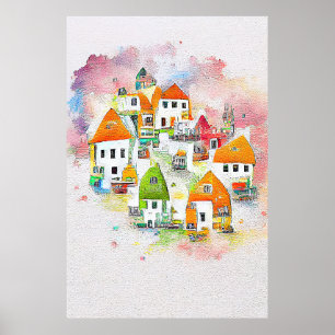 Poster Maison Village Paysage Paysage Paysage Nature Aqua