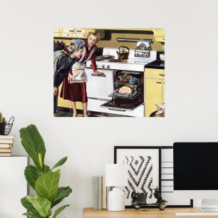 Poster Maison vintage Intérieur, Maman dans la Cuisine de