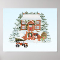 Maison vintage Joyeux Noël Neige Scène d'hiver