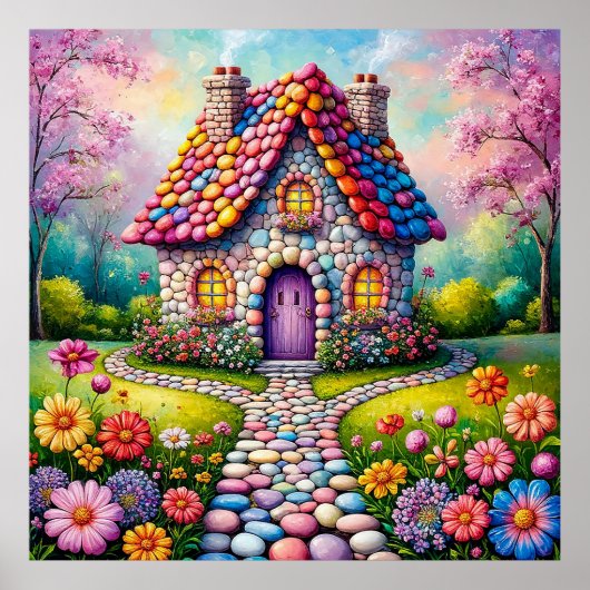 Poster Maisonnette Fantaisiste Avec Jardin De Fleurs Vibr (Devant)