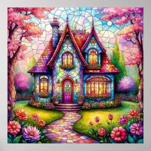 Poster Maisonnette Fantaisiste Avec Jardin De Fleurs Vibr (Devant)